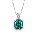 Hainon S925 Sterling Silver Emerald Square Micro Set Zircon Pendant Clavicle Chain Mom Necklace