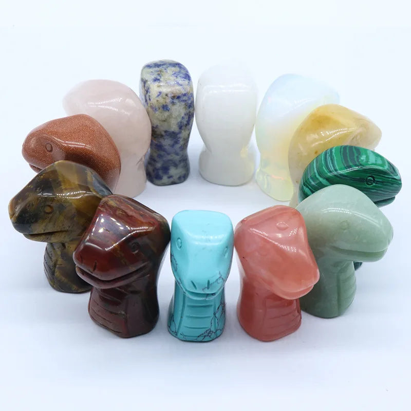 Huiying Wholesale Natural gemstone 33*43mm healing crystals stones carved Snake Head Set for home decoration precious stone crafts