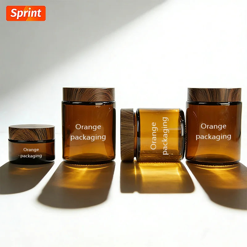 5ml 20ml 30ml 50ml 100ml Empty Skin Care Cream in Glass Jars with Wood Grain Lid Cosmetic Packaging
