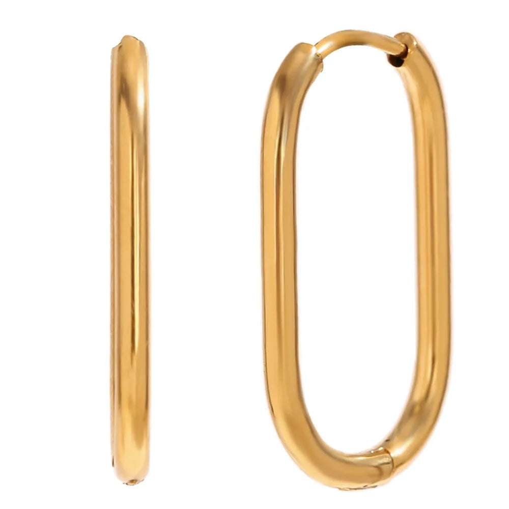 Minimalist U-shaped Thin Stainless Steel 18K Gold Plated Small Hoop Earrings Basic Hypoallergenic Geometric Jewelry for Women