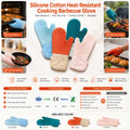 Custom Logo Insulated Non slip Silicone Cotton Heat-Resistant BBQ Glove OEM ODM Heat Proof Anti Scald Oven Mitt for Cooking