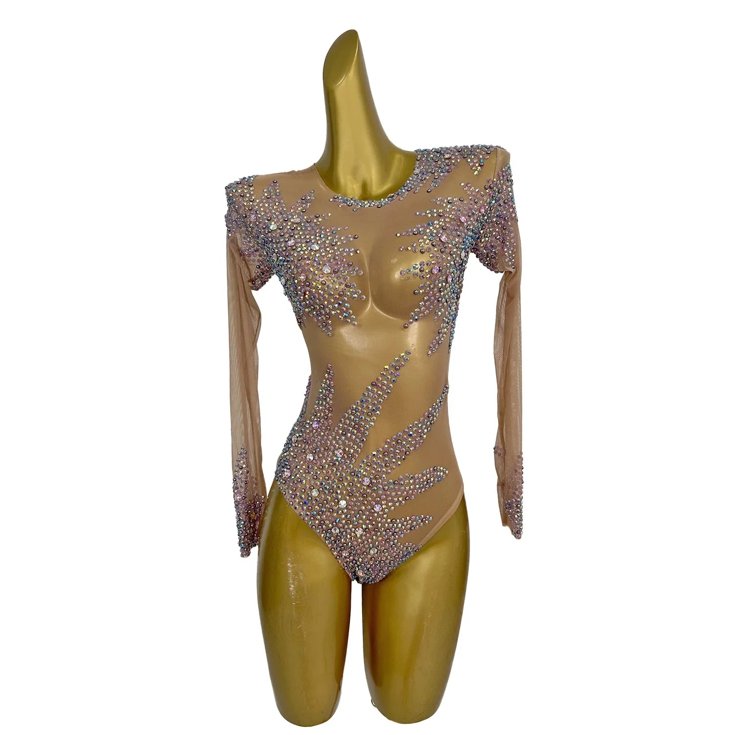 Sexy See Through Rhinestone Bodysuit Women Exotic Dancer Clothes Showgirl Stage Performance Jumpsuit Night Club Party Outfits