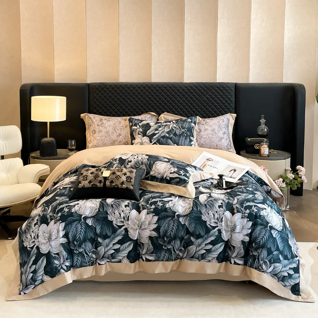 Exquisite Pillowcase Blue 200*230cm Digital Printing Quilt Cover Queen Size 100% Cotton Hotel Home Textile Bedding Set