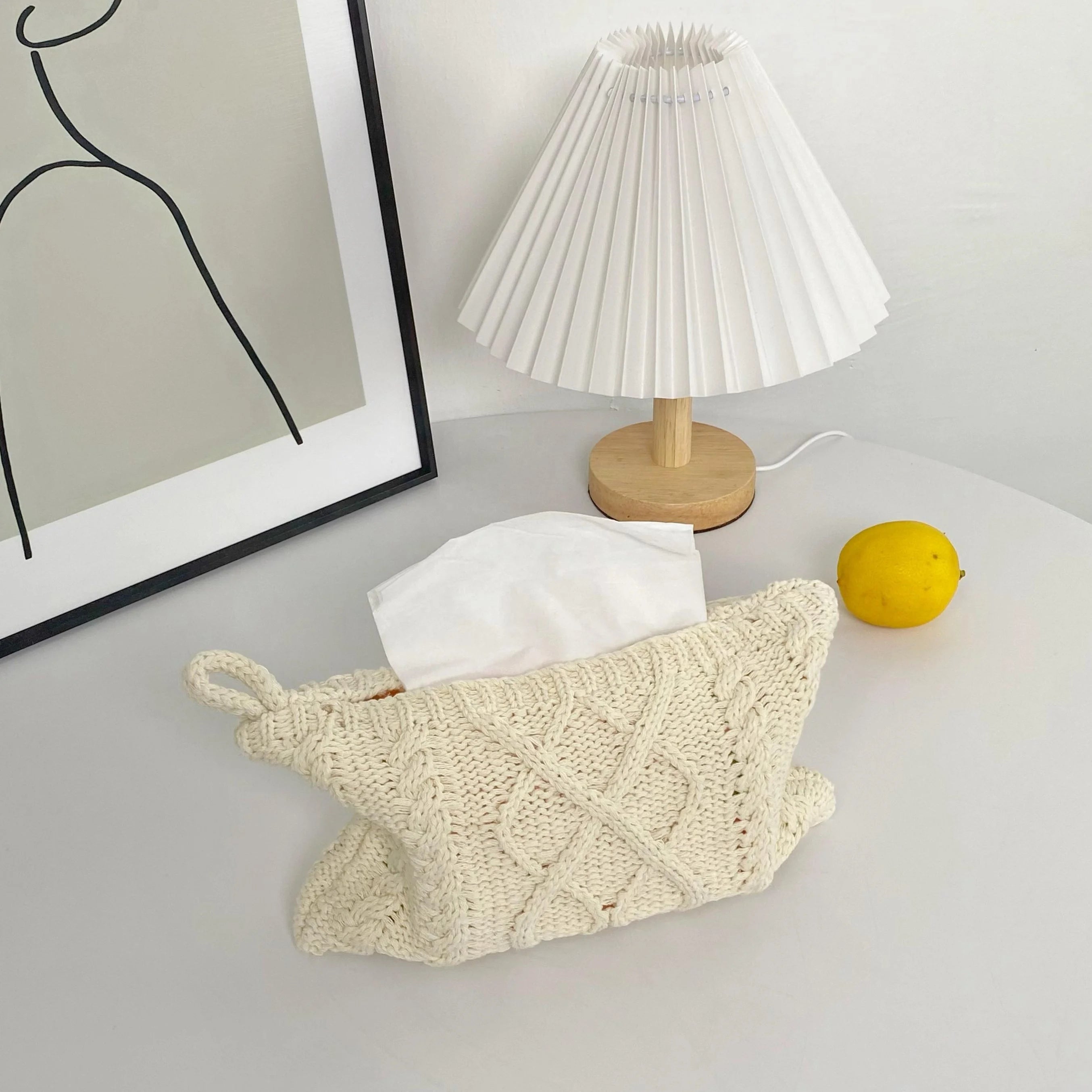 Nordic Modern Simple Novelty Knitted Twisted Rope Design Green Rectangle Polyester Tissue Box Cover Home Office Restaurant
