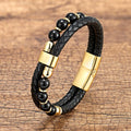 Pulsera HHombre Handmade Double Layers PU Leather Cord Bracelets Stainless Steel Magnetic Clasp Vintage Stone Men Bracelet