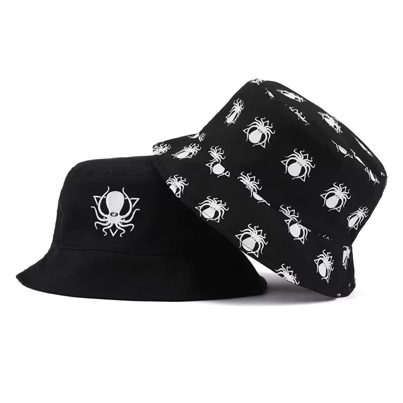 Two Side Bucket Hat One Side With Embroidery Logo on Front One Side With All Over Printed Logo Reversible Bucket Hat