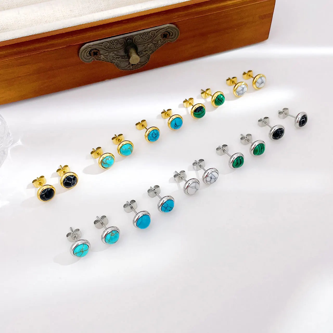 Simple Exquisite Natural Stone Earrings for Women Birthday Gift Stainless Steel Personality Stud Earrings Jewelry Wholesale