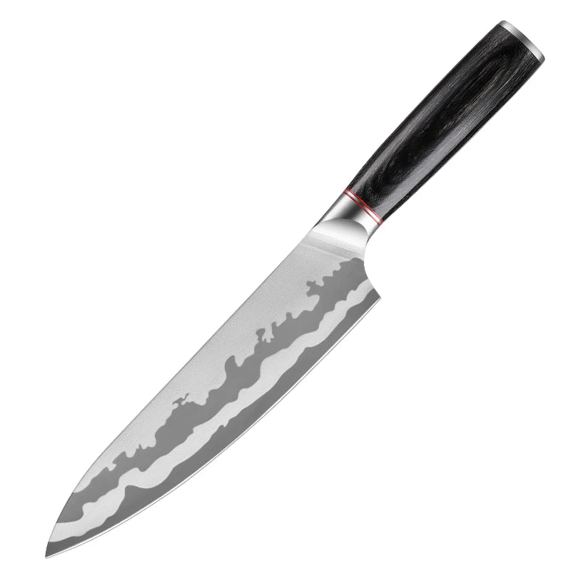 Custom LOGO for Free 8 Inch Professional Foged Stainless Steel Eco-Friendly Kitchen Chef Knife with Pakka Wood Handle TianJiao