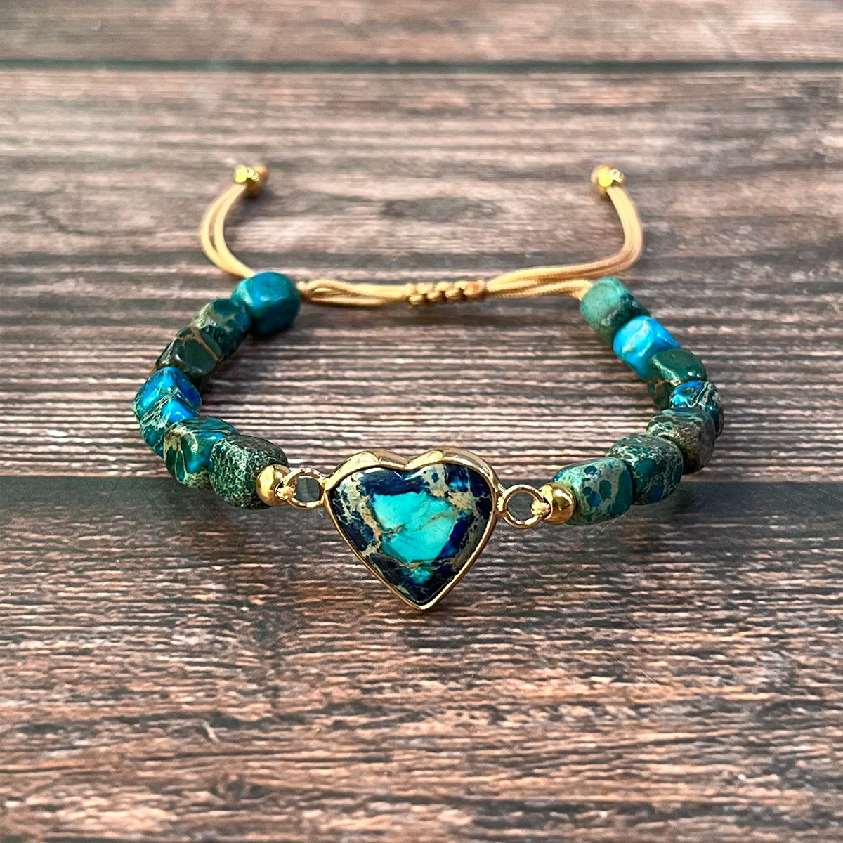 Handmade Blue Emperor Stone Heart Bracelet Adjustable Turquoise Bead Bracelet Blue Sea Sediment Ocean Jasper Bracelet
