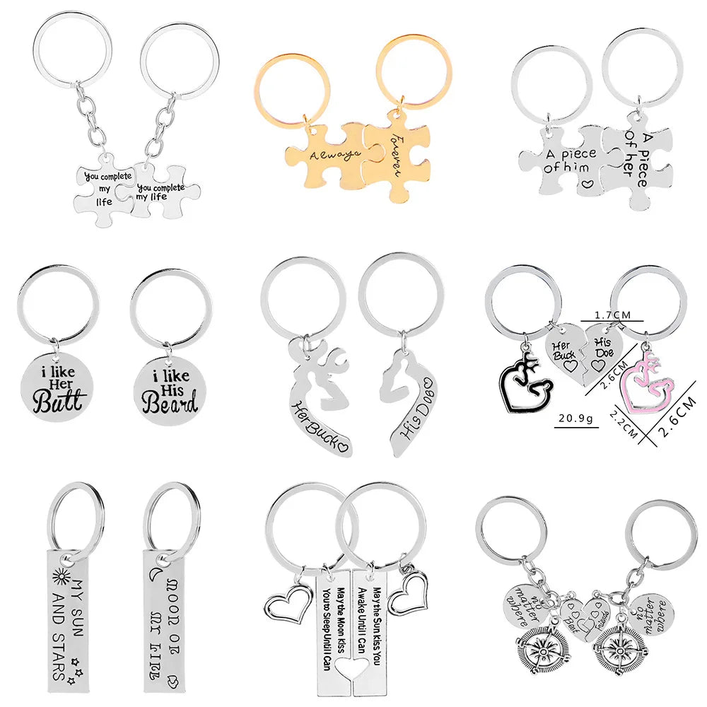 Valentine's Day Anniversary Gift Forever 2 Puzzle Piece Couples Keychain Handstamped Key Chain for Couples love Day