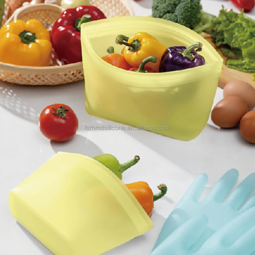 BPA Free Stand up Reusable Custom Logo Oven Freezer Safe Food Grade Food Safe Silicone Food Container Bag Silicone Storage Pouch