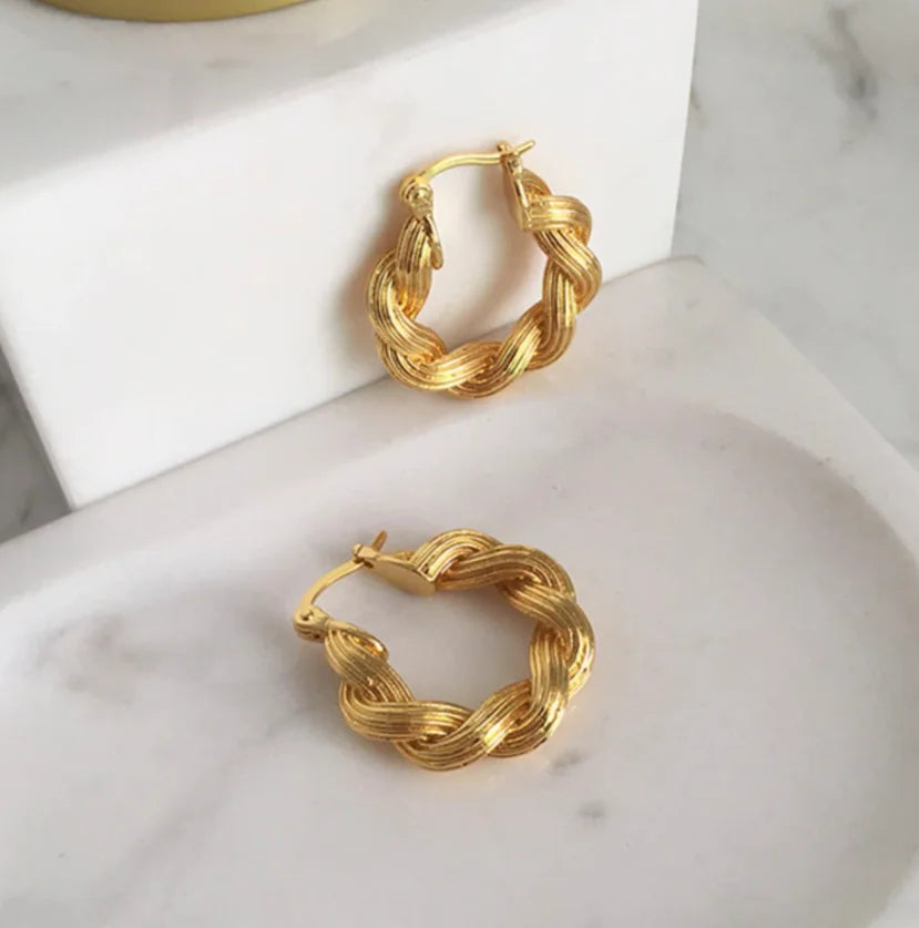 18k Gold Party Jewelry Rope Twist Hoop Huggie Earrings Thin Hypoallergenic Dainty Hoop Earrings