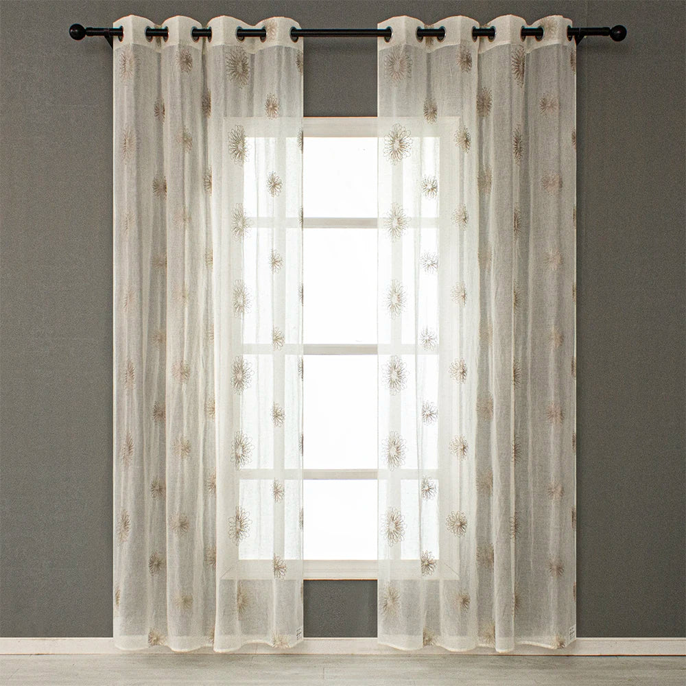 Modern Floral Pattern Embroidered Sheer Tulle Curtains Custom Living Room Window Decor Valances