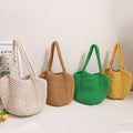 Wholesale Women's Vintage Shoulder Solid Color Knitting Bag New Crochet Tote Straw Vacation Beach Bag