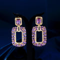 Trendy Purple Cubic Zirconia 18k Gold Plated Square Dangle Drop Earrings for Women Wedding Party Beauty Pageant Jewelry