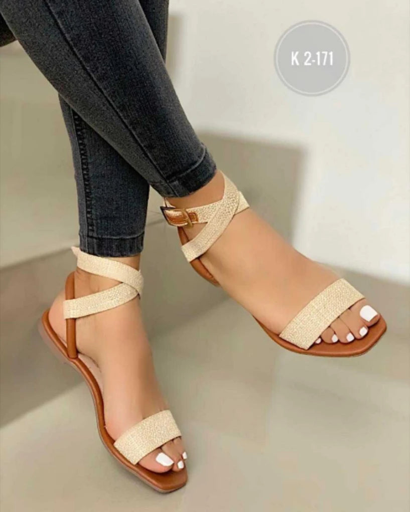 Simple and Elegant square Toe Women's Flat Sandals 210629-01