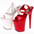 Red Thick Bottom High Platform Thin Heel 20 cm Banquet Shoes Sexy Pole Dance Model Walk Show Large Women's Leaky Toe Sandals