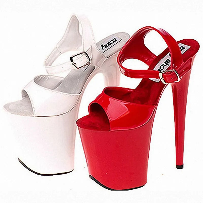 Red Thick Bottom High Platform Thin Heel 20 cm Banquet Shoes Sexy Pole Dance Model Walk Show Large Women's Leaky Toe Sandals