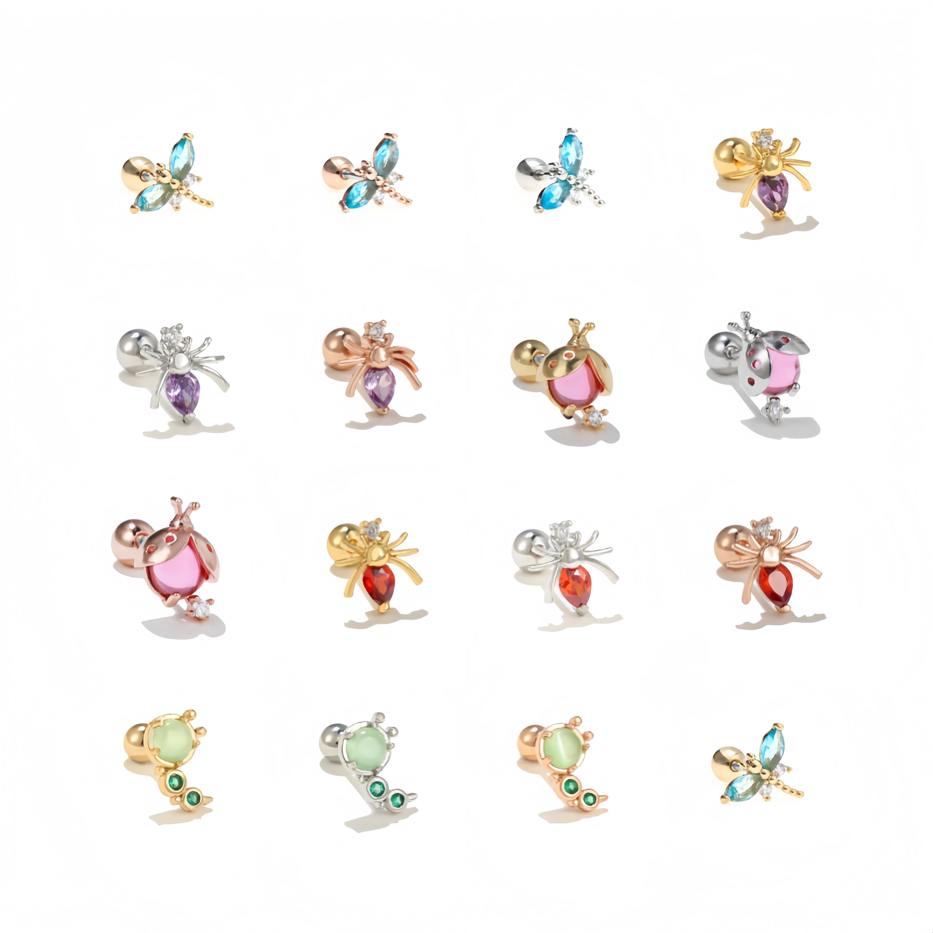 18k Gold Zircon Wholesale Natural Style Cute Insect Small Earrings Piercing  Twist Ball Ear Studs Dragonfly Ear Bone Stud