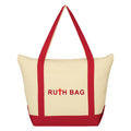 Ruthbag FOLKSY Letter Pattern Medium Canvas Shopping Tote with Bottom Gusset Front Pocket Zippered Closure