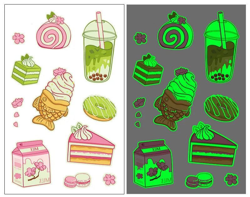 Neon Boba Milk Tea Kids Temporary Tattoos for Teens Ice Cream Water Transfer Paper Dessert