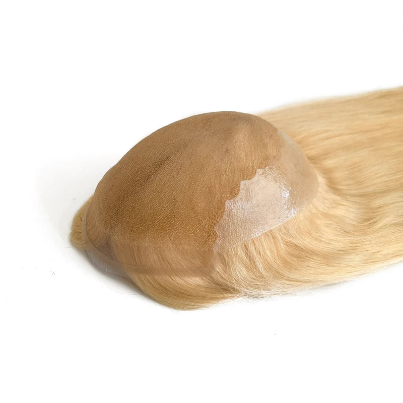 Natural Human Virgin Hair Blonde Color Q6 Swiss Lace Thin Skin Women Toupee