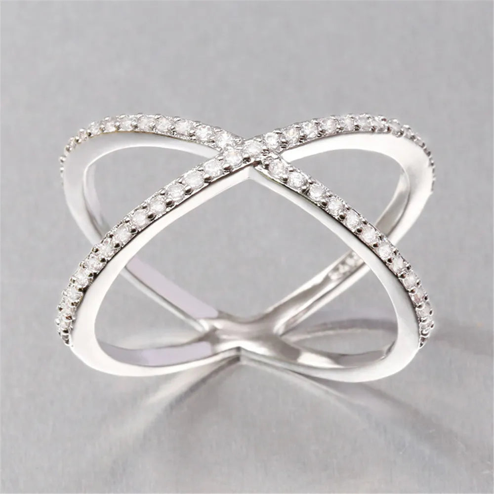 CAOSHI 2025 New Design Hot New Style Simple and Generous Cross Inlaid Zircon Copper Ring Silver Plated
