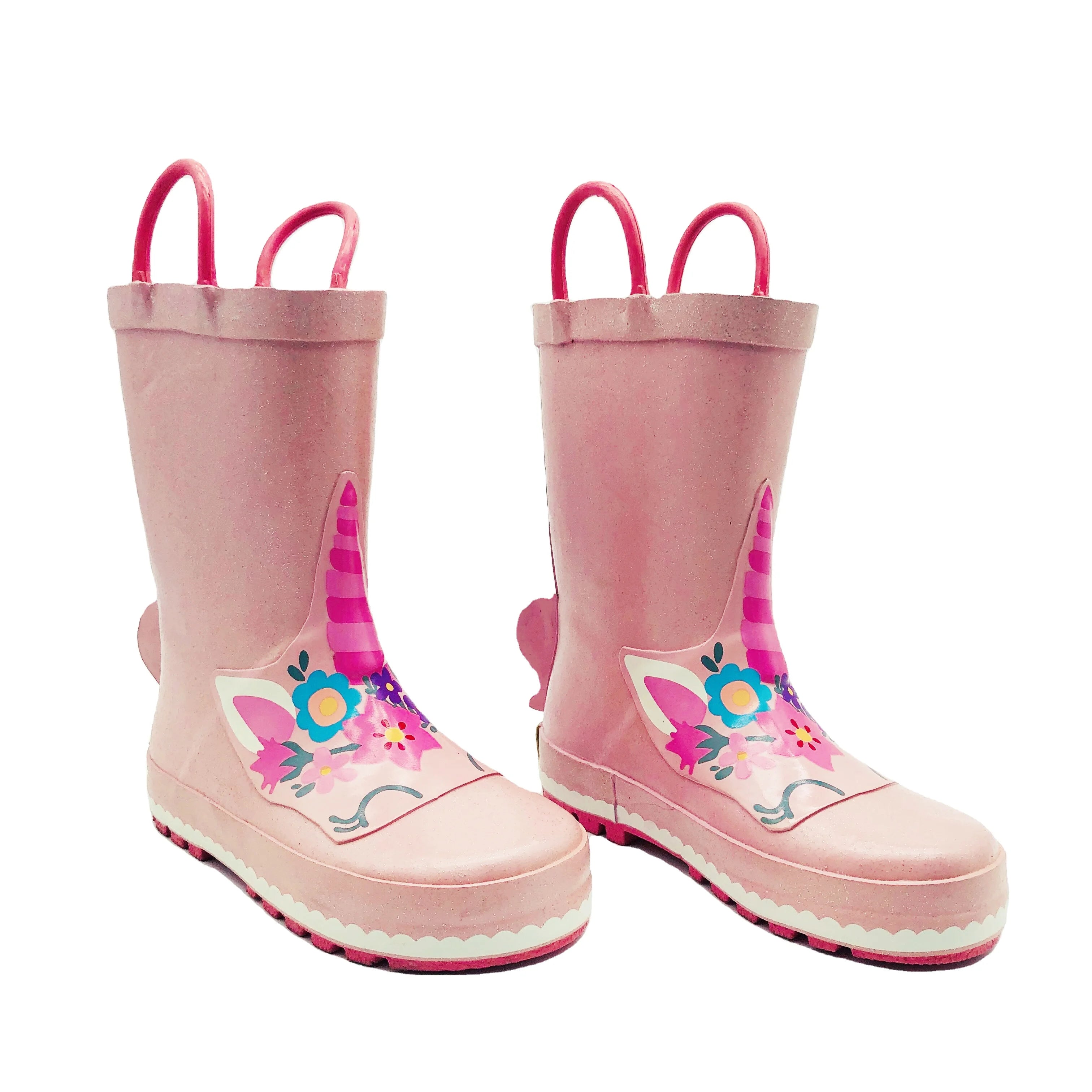 Wholesale Fashion Waterproof Lightweight Girls MId Calf Toddler 3D Cartoon Rubber Rain Boots for Kids Summer Autumn Wear