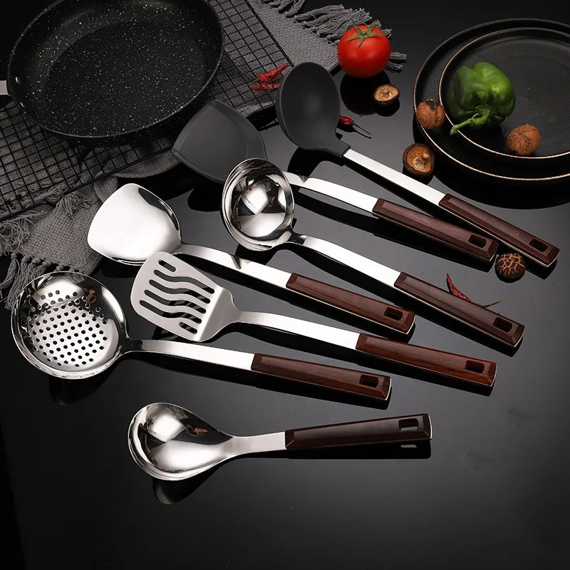 Stainless Steel Kitchen Tool Gadget Wood Clamp Holder for Kitchen Cutlery Utensils and Spoons Set