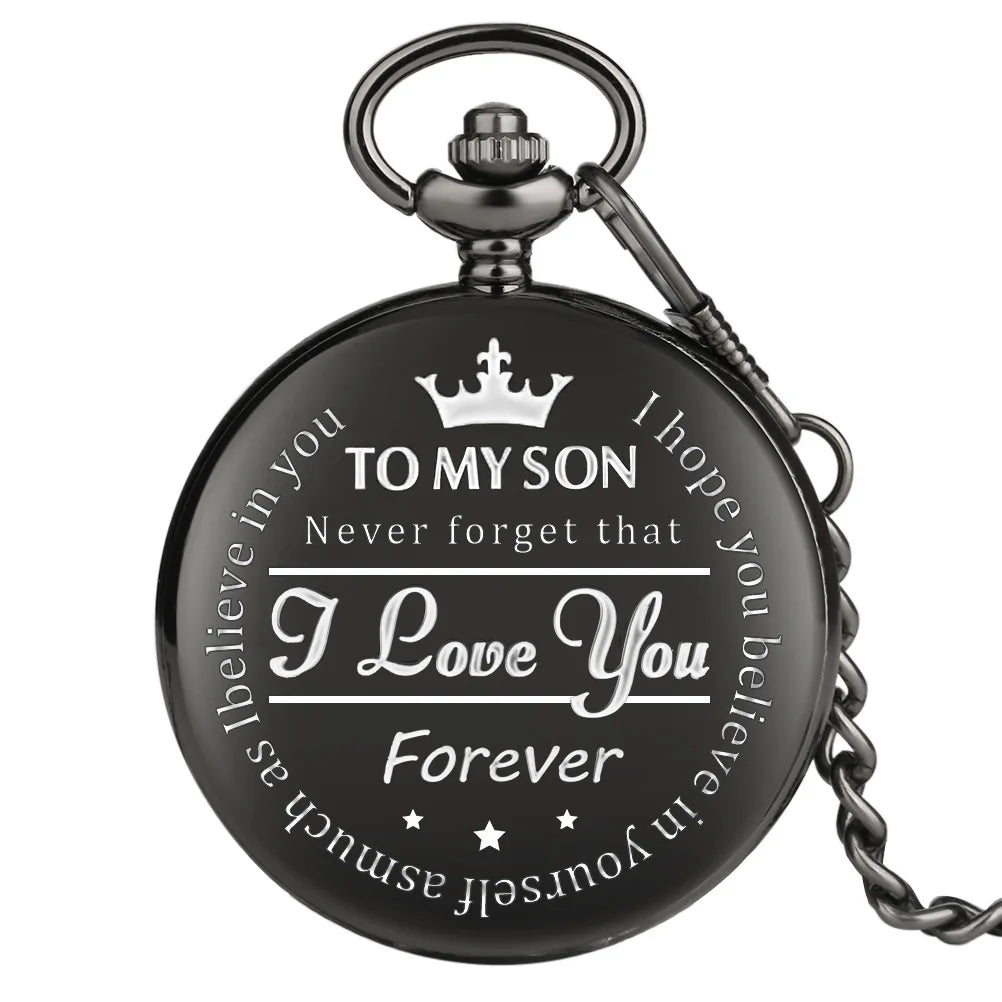New Engraved Son Gifts Personalized Pattern Vintage Quartz Pocket Watch with Chain