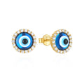 Fashion Jewelry 925 Sterling Silver Round Blue Devil Eye Zircon Diamond Gold Plated Stud Earrings Necklaces for Women