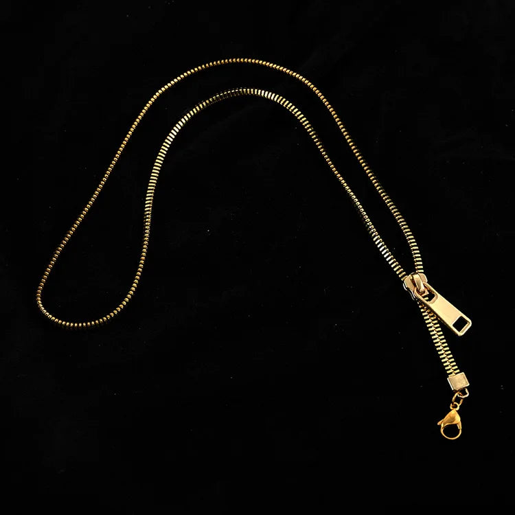 MECYLIFE Custom Fashion Jewelry Titanium Mens Stainless Steel Chain Zipper Necklace for WOMEN
