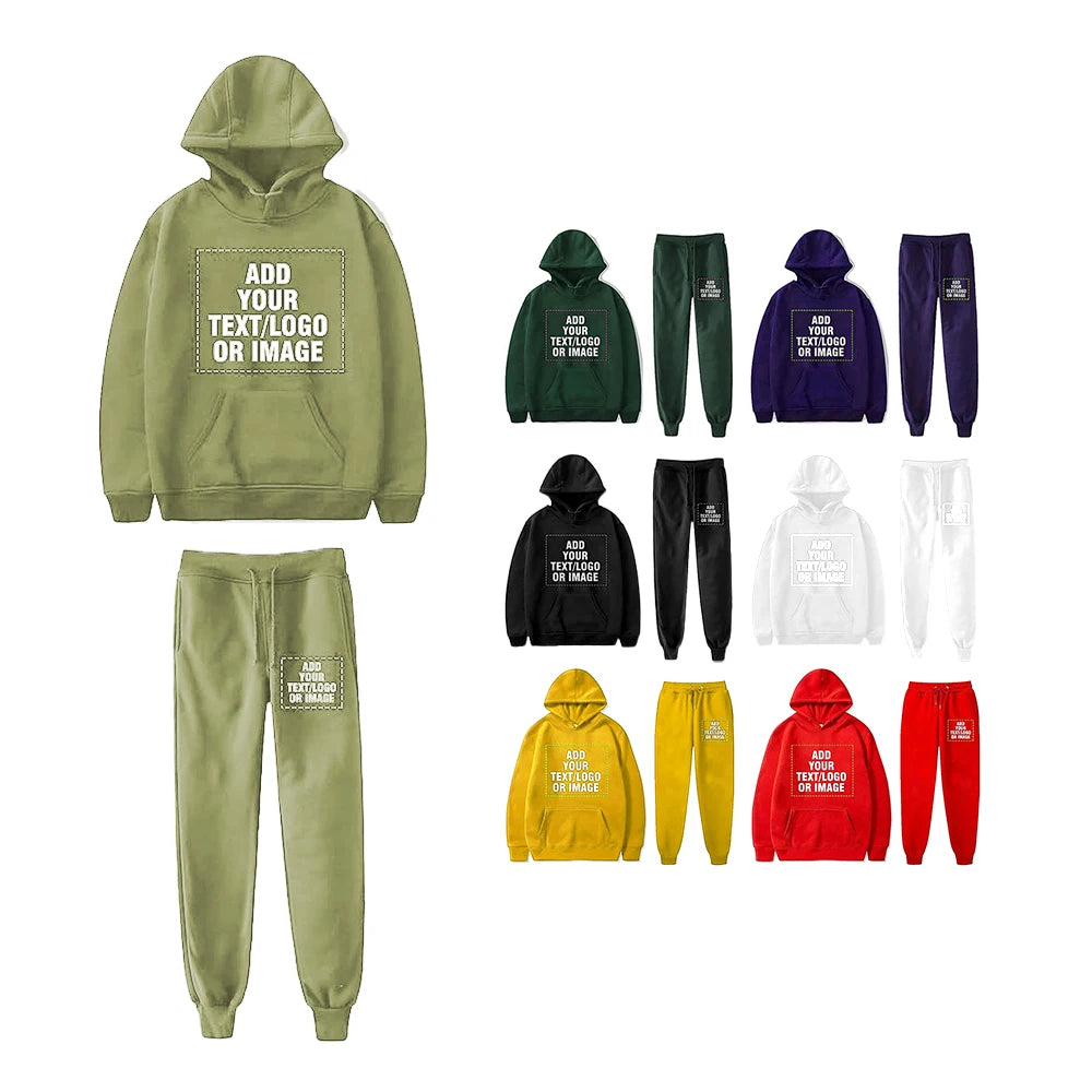Heavyweight Solid Terry Sublimation Pullover Unisex Cotton Sweatpants and Hoodie Set for Men Autumn Anti-Pilling 300g