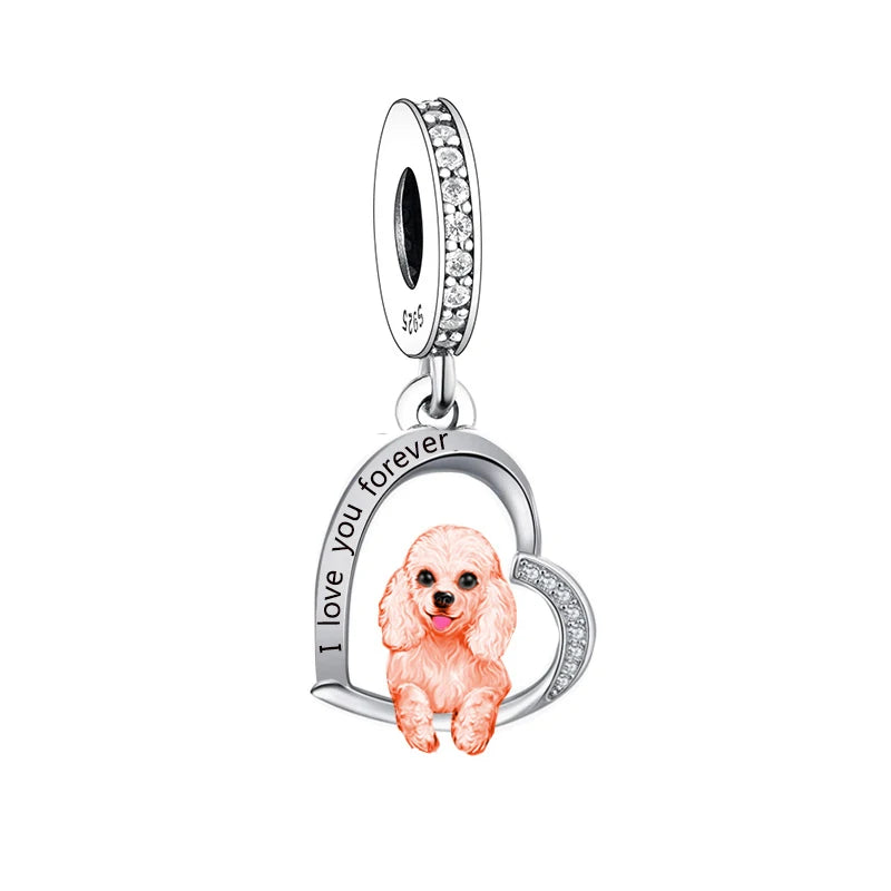 Fit Original Pan Charms Bracelet 925 Sterling Silver I Love You Forever Poodle Miniature Dog Bead for Women Jewelry Making