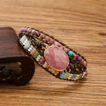 Non Tarnish Natural Rose Quartz Stone Multilayer Braid Wrap Woman Bracelet
