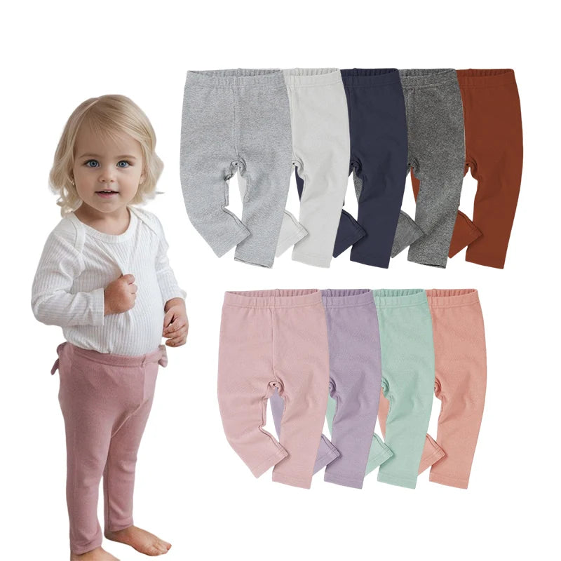 Ribbed Elastic Autumn Winter Organic Cotton Tights Children Girls Plain Dyed Kids Baby Leggings Toddler Baby Joggers
