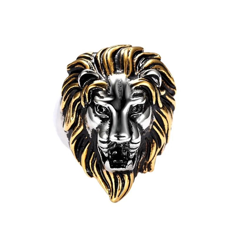 Hot Sell Mens Biker Jewelry 18K Gold Hiphop Stainless Steel Mens lion Head Finger Rings Size 7-15