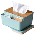 Yiwu 3 Grids Plastic Tissue Dispenser with Bamboo Cover QINLAN QL8811 Asian Zen Style Multi-function for Home Use