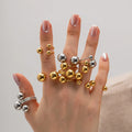 Maiou Waterproof Statement Stainless Steel 18K Gold Openings Ball Ring for Women Fashion Jewelry