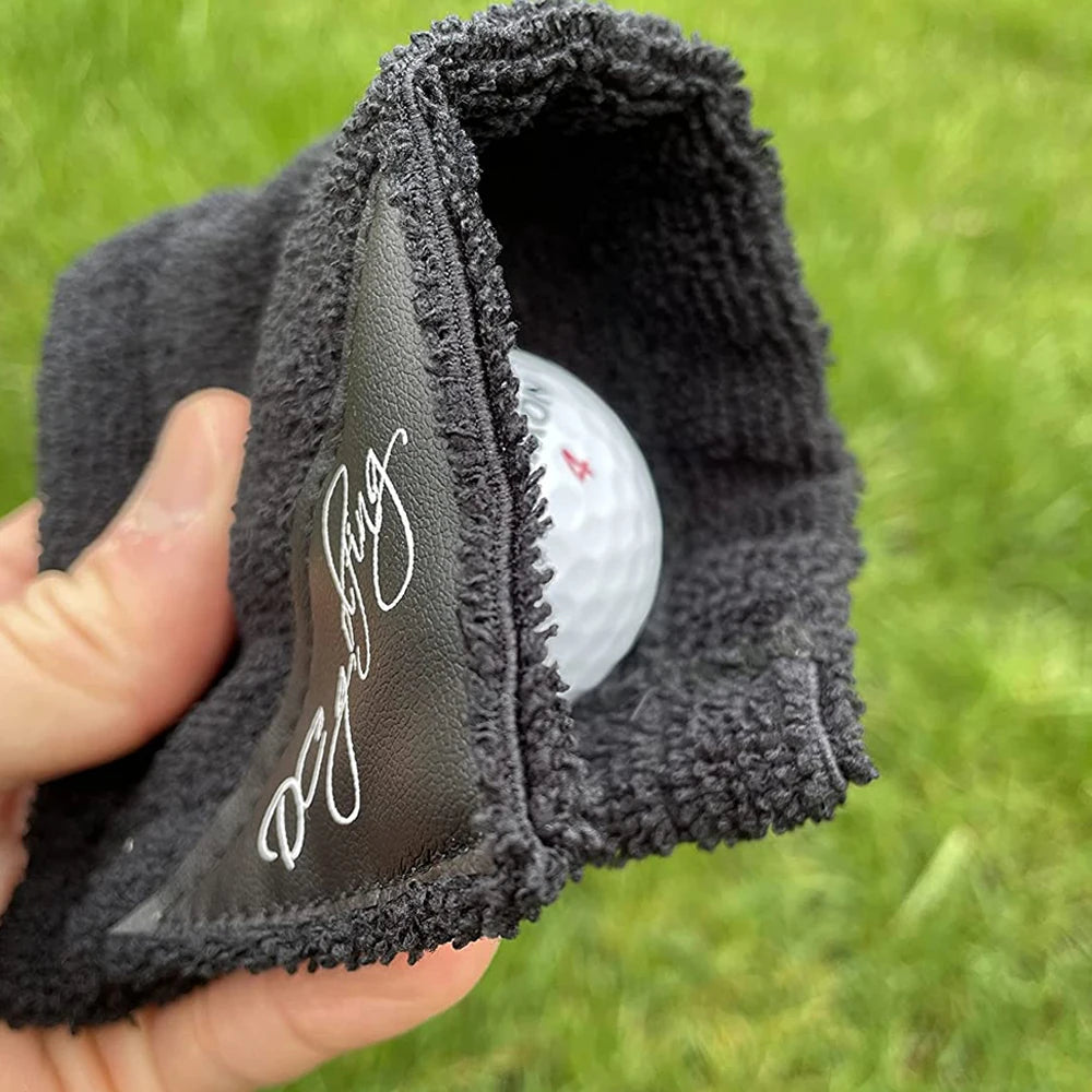 Black Dry/Wet Golf Ball Cleaning Towel with Snap Hook for Golf Product Care