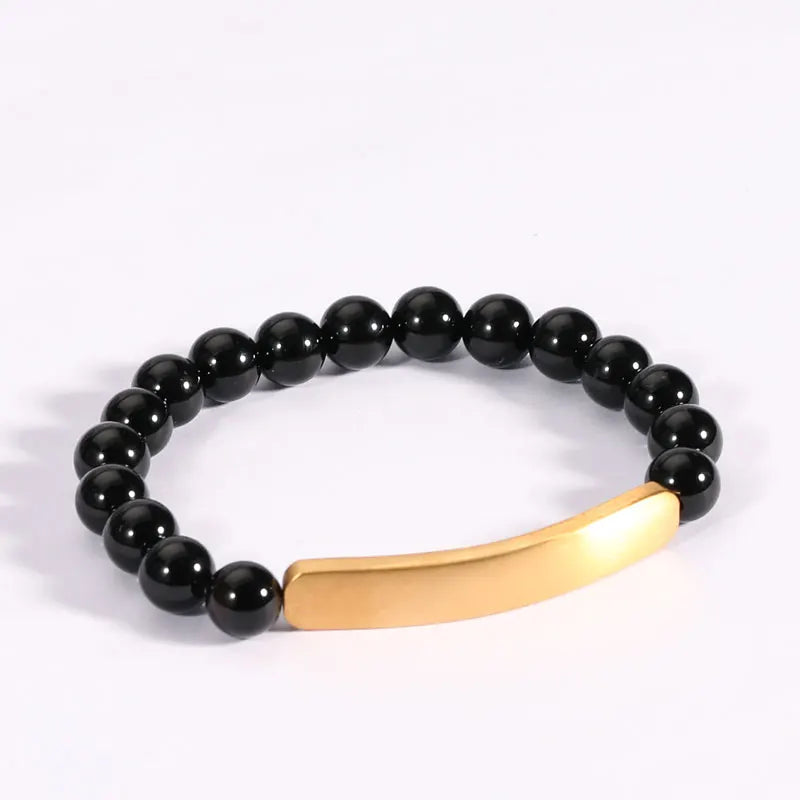 Fashion Steel Bar Inspirational Black Natural Stone Bracelets for Women Jewelry Wholesale Designer Charm Bracelets