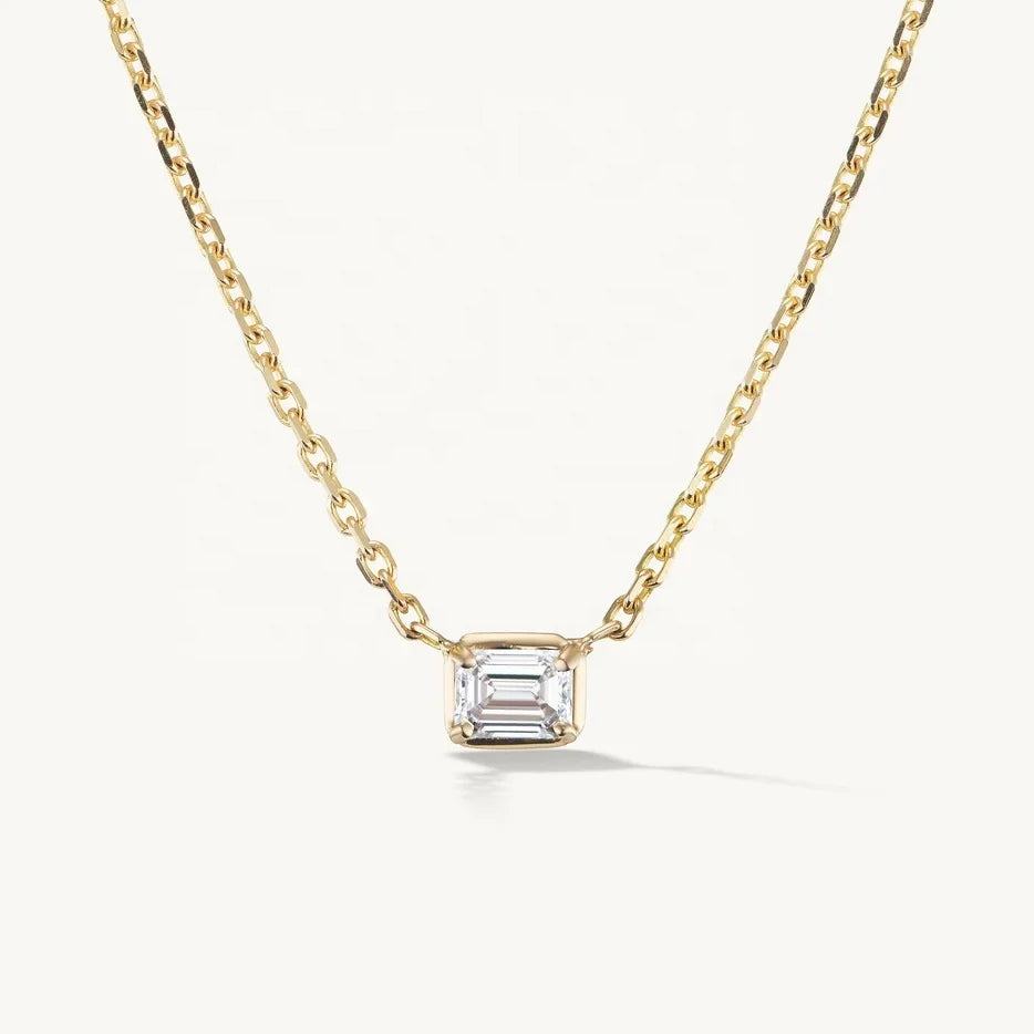 LOZRUNVE 925 Sterling Silver Classic Elegant Solitaire Cubic Zirconia Pendant Gold Necklace Choker