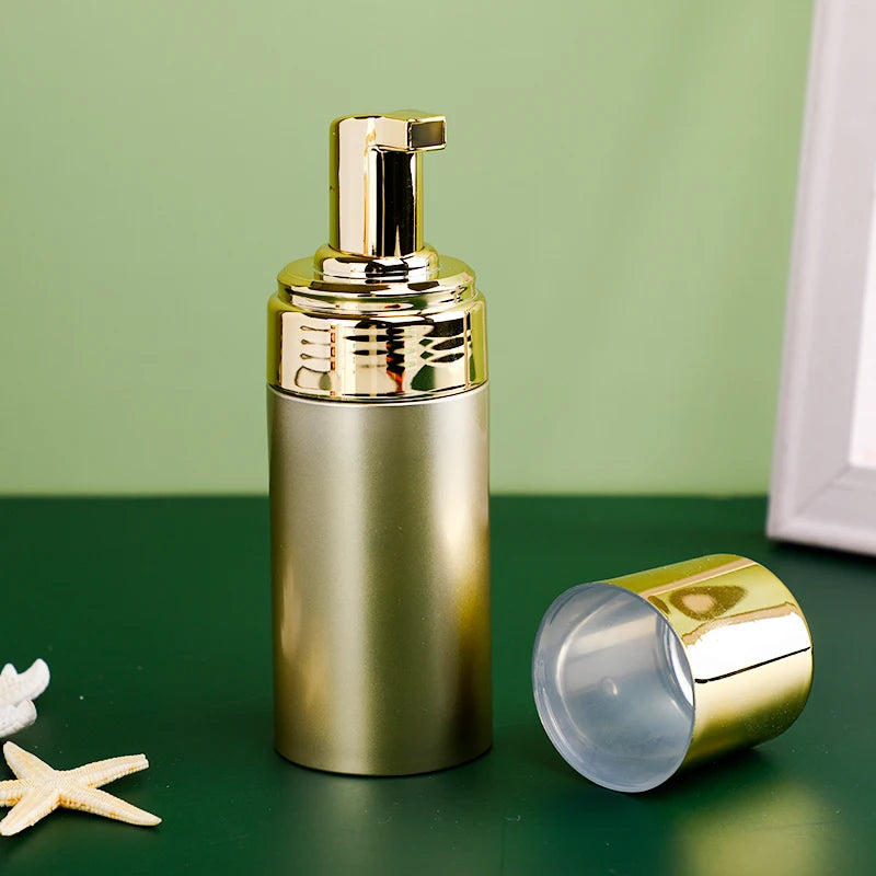 Custom Gold Color Foam Pump Press Bottle 100ml Cleaning Mousse Bottle Cosmetic Foaming Too Bottles 4oz White Cylinder Foamer