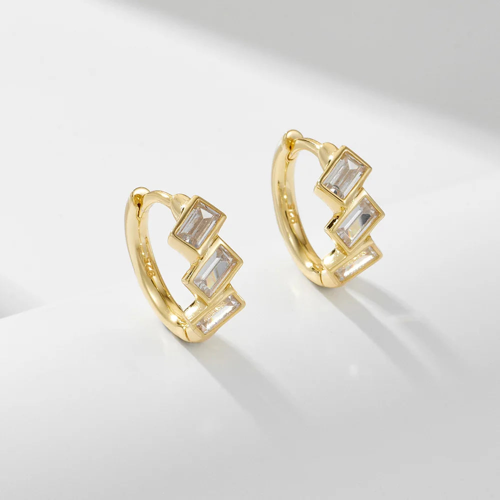 Fashion 925 Sterling Silver Earrings Geometric Rectangle square Diamond Zircon Gold Plated Hoop Earrings for Women
