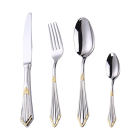 Luxury Classic Style Stainless Steel 18/8 Wedding Back to School Mirror Polish Flatware Sets Silver and Gold Plated