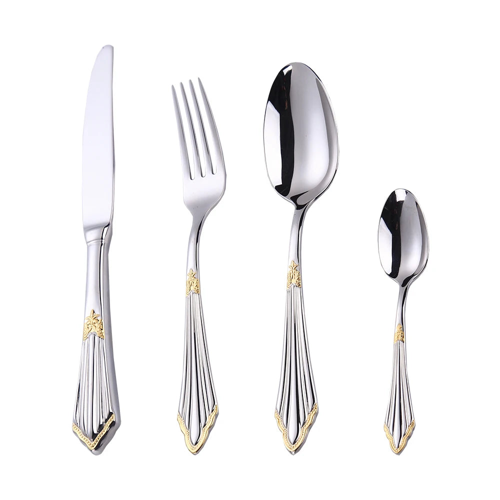 Luxury Classic Style Stainless Steel 18/8 Wedding Back to School Mirror Polish Flatware Sets Silver and Gold Plated