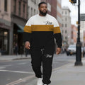 King Text Plus Size Men's Crew Neck Sweater Set Hot Sale Factory Direct Color Block Custom Letters Winter Knitted Print Pattern