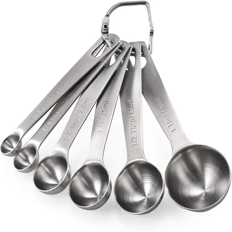 Stainless Steel 6pcs Measuring Spoon Set with Carved for Seasoning Baking Tool Measuring Spoon with Round Head Measuring Cup