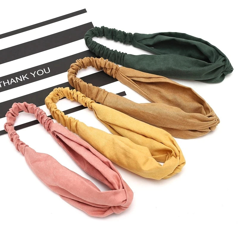 Women's Fashion Color Block Twist Stretch Headbands Sports Yoga Turban Knitted Hair Wrap Girls' Bow Hair Accessory