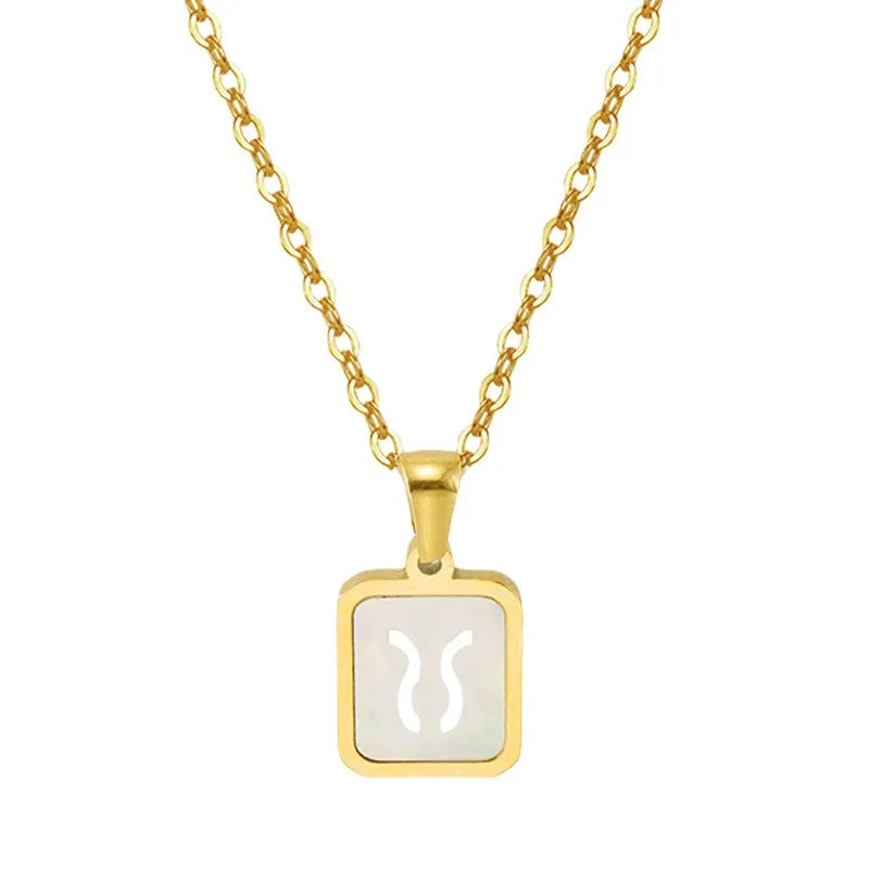 Qiuhan New Fashion Titanium Steel 18K Stainless Steel 12 Zodiac Hollowed Out Shell Necklace